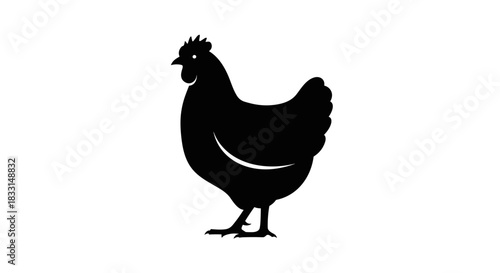 Elegant Black Chicken Silhouette on White Background.
