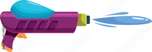 Cartoon water pistol shooting water, perfect for summer fun and water fight themes