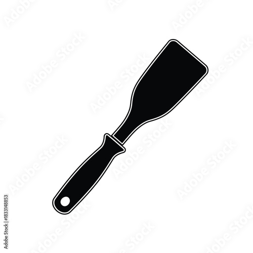 Black silhouette of a kitchen spatula on white utensil