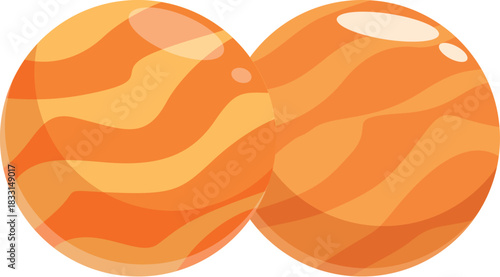 Planets with orange and yellow stripes are very close to each other in the vastness of space