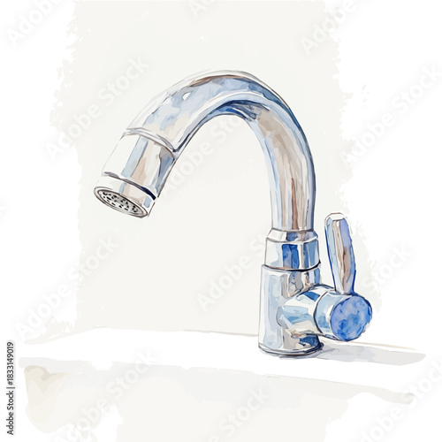 A painting of a kitchen faucet design set. Hand-painted style, vectorized, vector set available in EPS An Elegant watercolor painting design collection