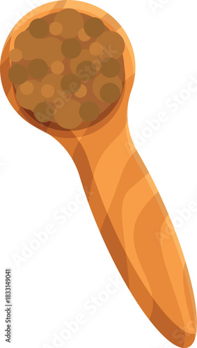 Wooden spoon containing ground cumin, ready for cooking and seasoning