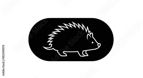Hedgehog Silhouette Icon on Black Rounded Rectangle.