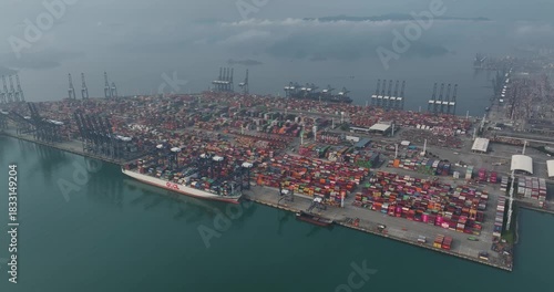 Aerial footage of Yantian international container terminal in Shenzhen city, China