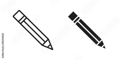 Pencil icon glyph and line set thin line symbol concept.