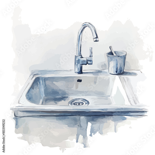 A painting of a kitchen sink design set. Hand-painted style, vectorized, vector set available in EPS An Elegant watercolor painting design collection