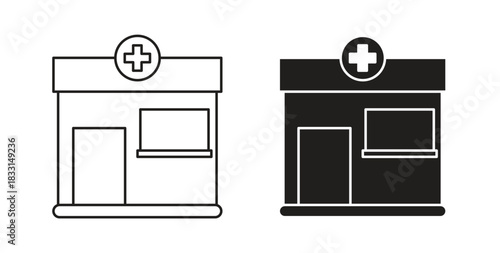 Pharmacy icon glyph and line set thin line symbol concept.