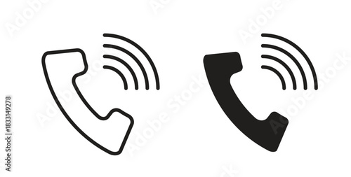 Phone call icon glyph and line set thin line symbol concept.
