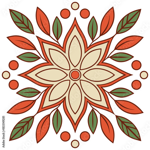 Four-Lobe Clover Shape Floral Motif Classic Spanish or Italian Tile Art