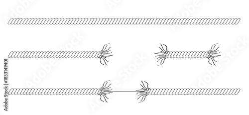 Breaking rope line. Broken rope. break, torn rope. strong ropes symbol. For business, stres concept. Broken frayed rope silhouette.
