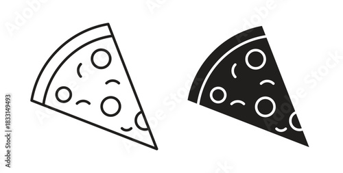 Pizza slice icon glyph and line set thin line symbol concept.