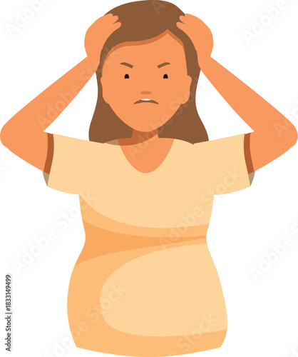 Young woman experiencing stress and frustration, holding her head with hands and displaying an angry expression