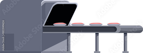 Meat products undergoing x ray scanning on a conveyor belt, ensuring food safety and quality control in industrial food processing