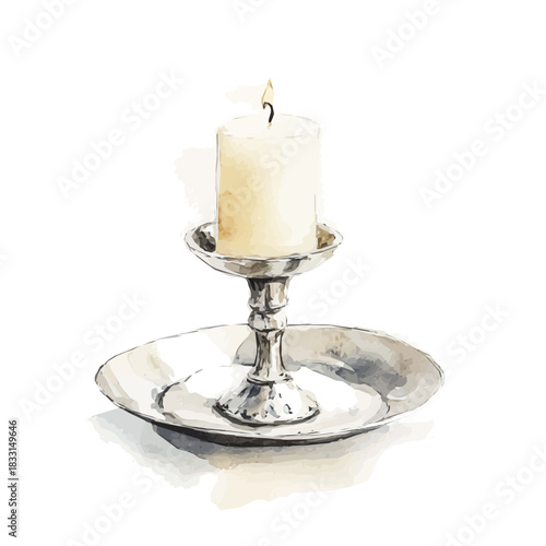 A painting of a metal candle holder design set. Hand-painted style, vectorized, vector set available in EPS An Elegant watercolor vector set, eps format, my illustration design, collection