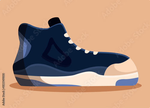 Stylish blue sneaker standing on floor, showcasing modern sportswear design in a minimalist illustration