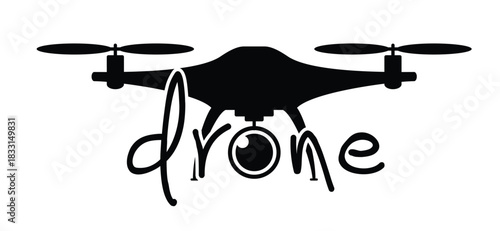 Flying drone with a camera, eyes icon. Unmanned aerial vehicles. Modern FPV drones. Radio-controlled aircraft. For filming, security, and espionage. Drone photographs or views the environment.