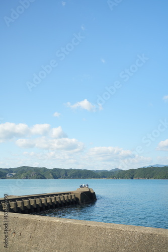 堤防で釣りをする人々