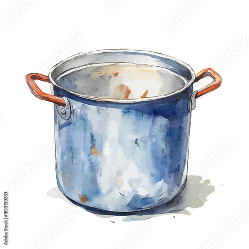 A painting of a metal cooking pot design set. Hand-painted style, vectorized, vector set available in EPS An Elegant watercolor vector set, eps format, my illustration design, collection