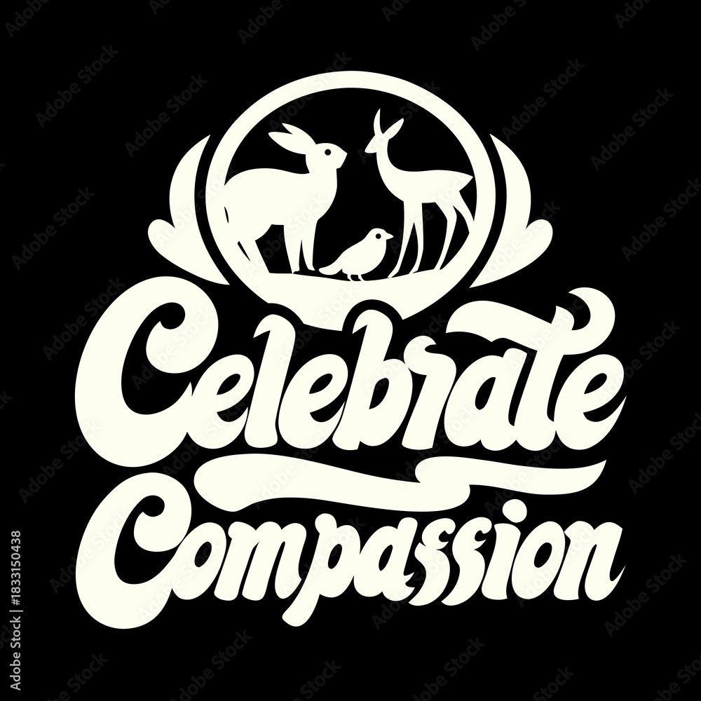 Fototapeta premium White vector silhouettes of animals and text on black 1