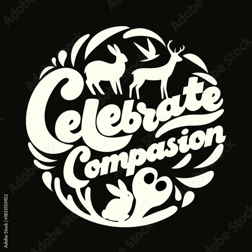 White vector silhouettes of rabbits and deer celebrating compassion