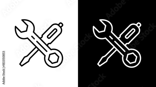 Tools White Icon Set Vector 