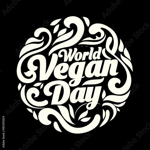World Vegan Day text with decorative swirls vegetarian