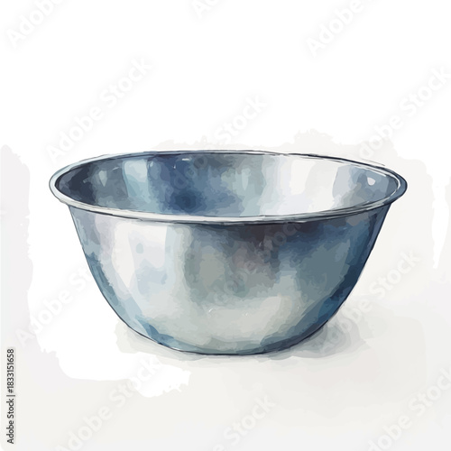 Hand-painted style, vectorized, vector metal kitchen bowl set available in EPS An Elegant watercolor painting design collection, A painting of  design set.
