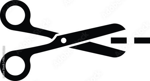 Scissors icon, cut line symbol, trimming graphic, coupon design, black silhouette, craft tool, vector illustration, DIY element, editable shape