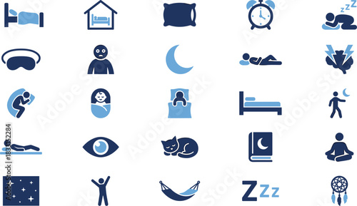 Sleep icon set, rest symbols, bedtime routine, relaxation tools, wellness concept, night graphic, dream elements, comfort zone, sleep aid, peaceful design