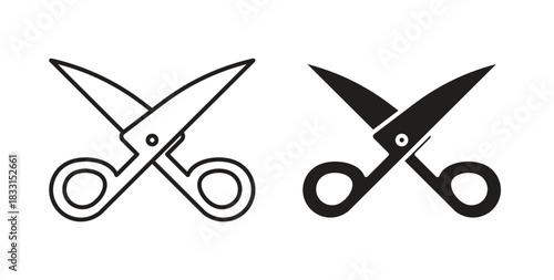 Scissors icon glyph and line set thin line symbol concept.