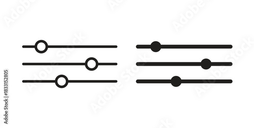 Settings sliders icon glyph and line set thin line symbol concept.