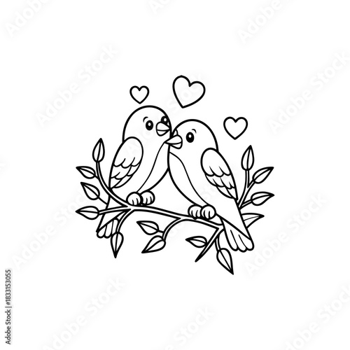 Vector floral background pattern featuring a blue branch with blossom, leaf, silhouette bird, and butterfly illustration