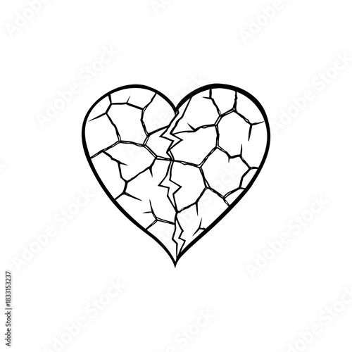 Broken heart symbol with cracks representing emotional pain sadness and heartbreak isolated on white background isolated on transparent background