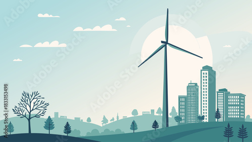 Sustainable Development City with Wind Turbine for Renewable Energy
