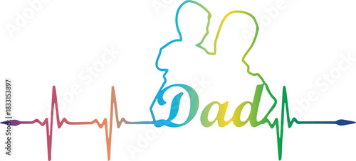 Dad silhouette with child and heartbeat line father