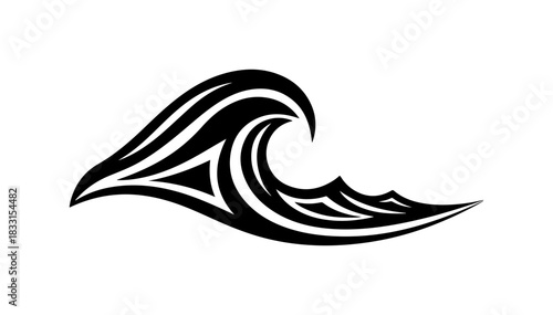 Stunning tribal wave cresting with power and grace, symbolizing strength, freedom, and the beauty of the ocean, perfect for logos and branding projects