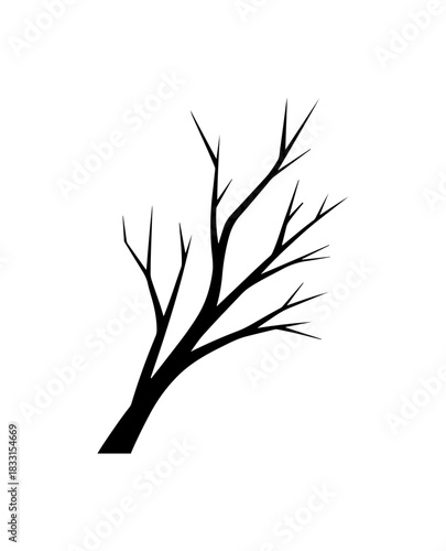 Striking silhouette of a bare tree branch, a stark symbol of winter, minimalism, and nature's raw beauty, perfect for artistic designs and seasonal themes