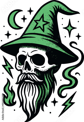 Wizard Skull Witch Hat Magic Beard Design