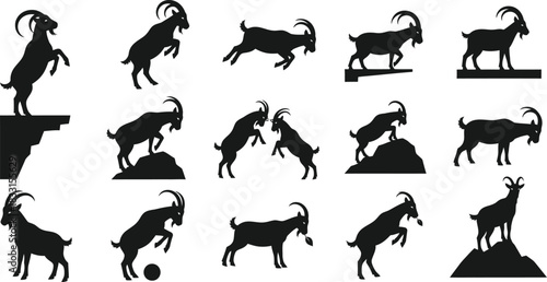 Goat silhouette collection diverse poses and actions for vector design