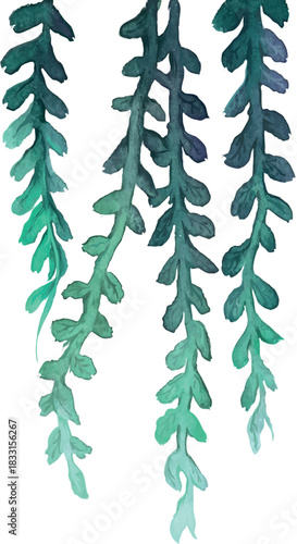 Flowy watercolor teal green  branches 