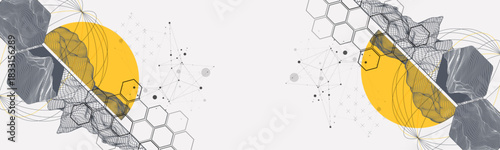 Abstract wireframe background. Modern science or technology art elements. Surface illustration inside circles