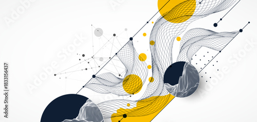 Abstract wireframe background. Modern science art elements. Surface illustration.