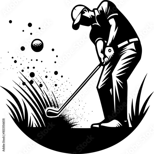 Golfing Precision: A golfer executing a powerful swing on the golf course, with a focus on form, skill, and the thrill of the sport.
