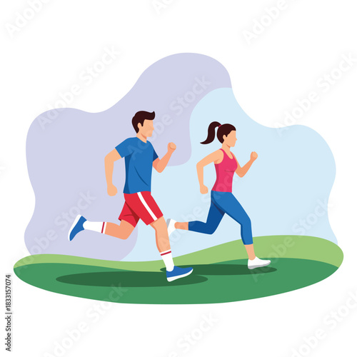 Couple Running Together Outdoors for Fitness and Healthy Lifestyle