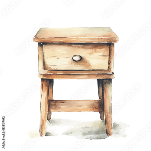 Beautiful wooden bedside table painting design set. Hand-painted style, vectorized, vector set available in EPS, An Elegant watercolor painting design collection