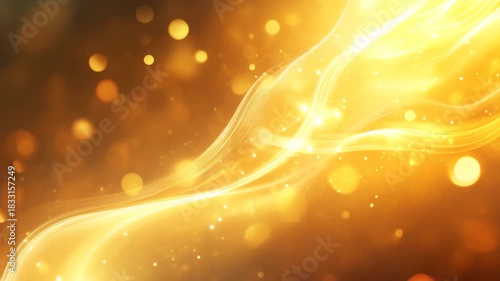 Abstract golden light wave flow with bokeh effect and sparkling particles on a warm background 4k video