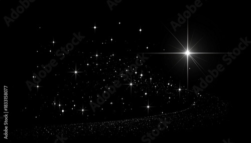 Bright star and sparkling trail in deep, dark space