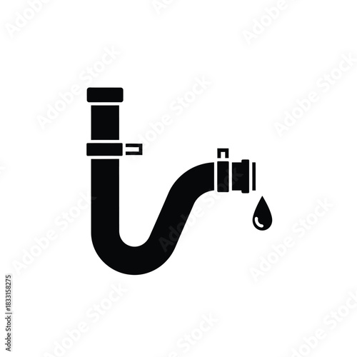 Black silhouette of a plumbing trap with dripping water