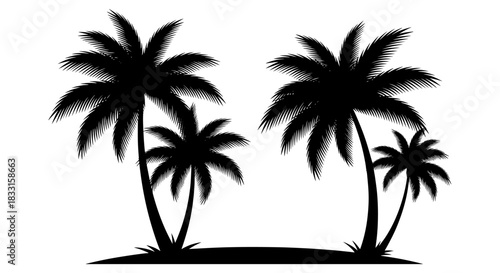 Palm tree silhouette vector illustration tropical island vacation design element isolated on white background