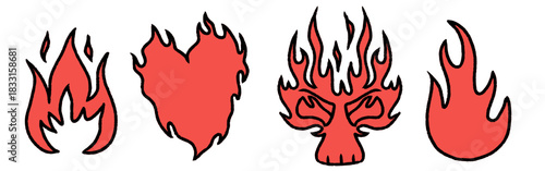 Set of flame and fire elements